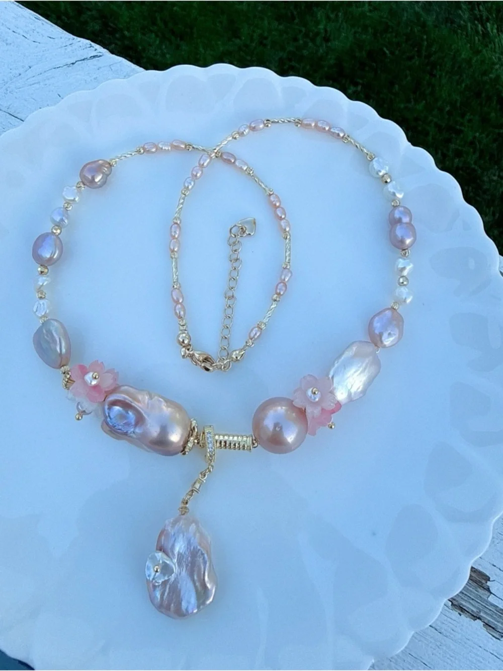26X350 Handmade Freshwater Baroque Pearl Necklace Flame ball Pearl 16+2” - Picture 5 of 8